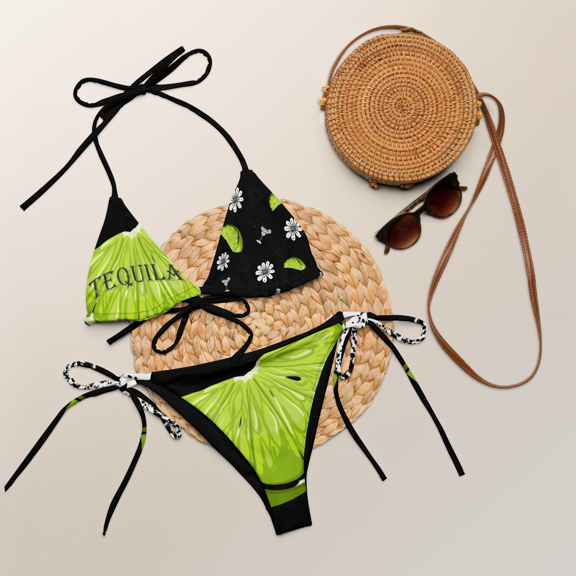 Tequila patron inspired high-waisted bikini, silver tequila swimsuit, alcohol bikini