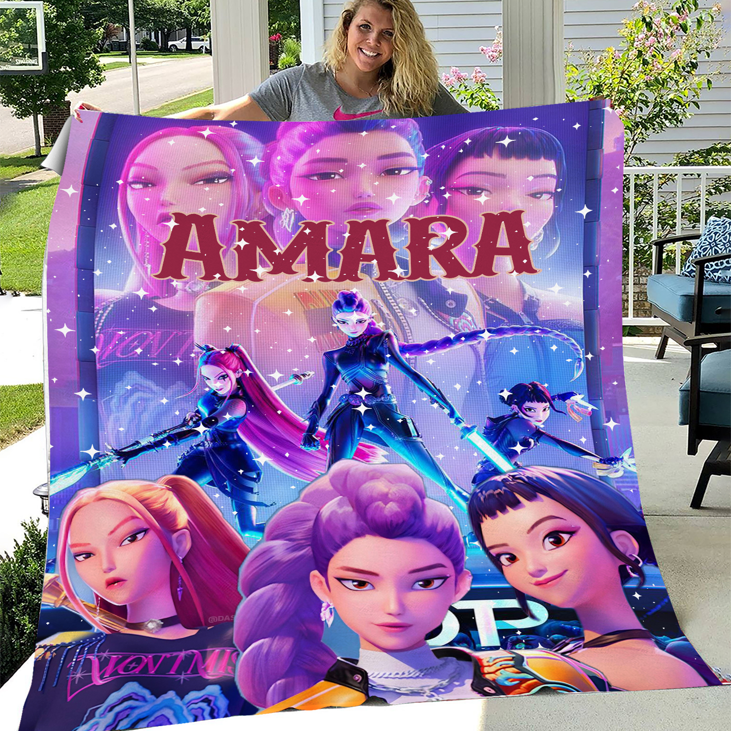 Personalized Demon Hunter Blanket, Personalized Name Girls Fleece Blanket