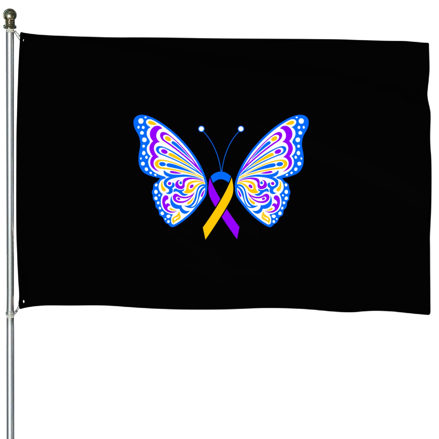 Bladder Cancer Purple Yellow Blue Ribbon Butterfly House Flags