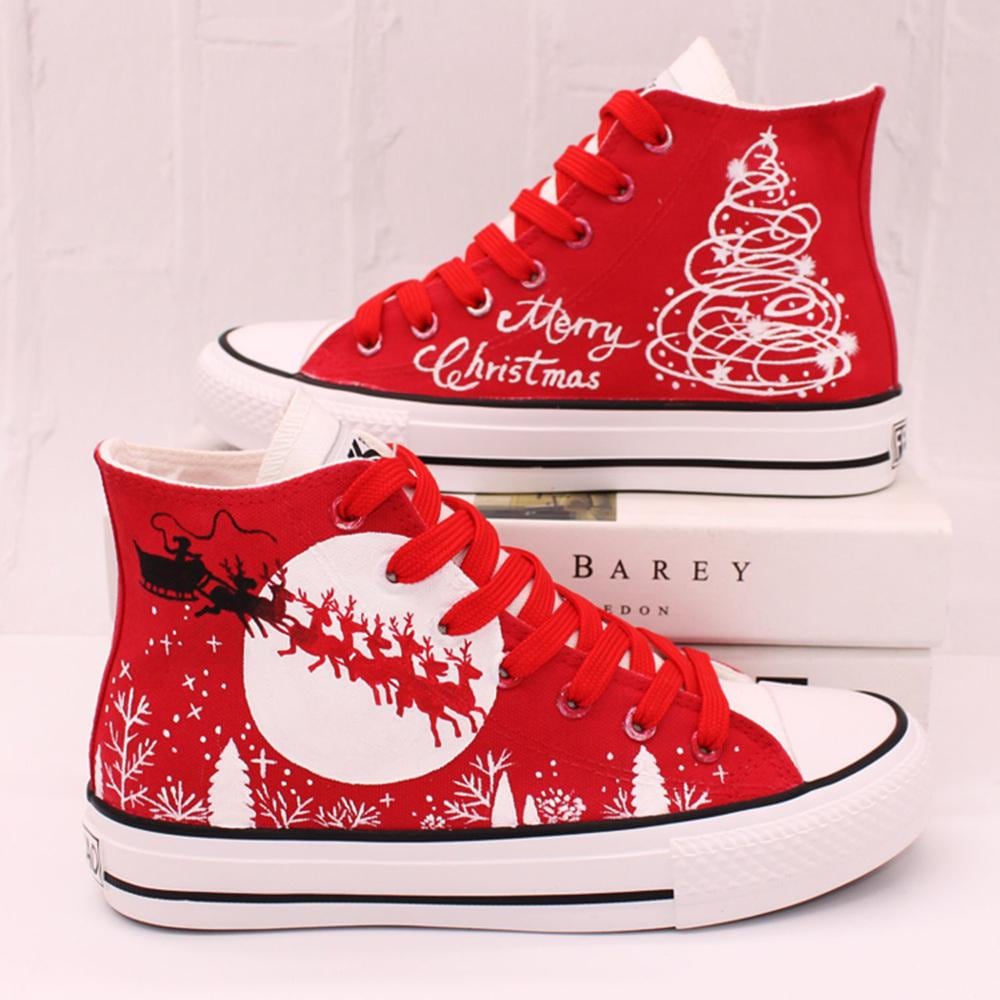 Christmas shoes, Christmas sneakers,Christmas reindeer, Printed Shoes, Xmas celebration, Sneakers, Gift, Gumshoes, Red, Merry Christmas