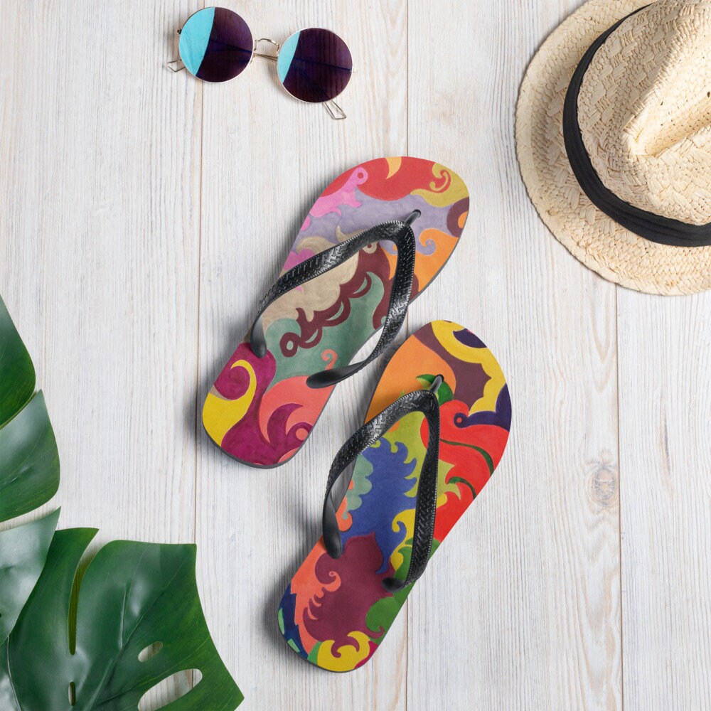 Color Swirl Flip Flops, Fun Beach Flip Flops, Flip Flops, Fun Design on Flip Flops, Summer Beach Flip Flops, Color Swirl Art Flip Flop