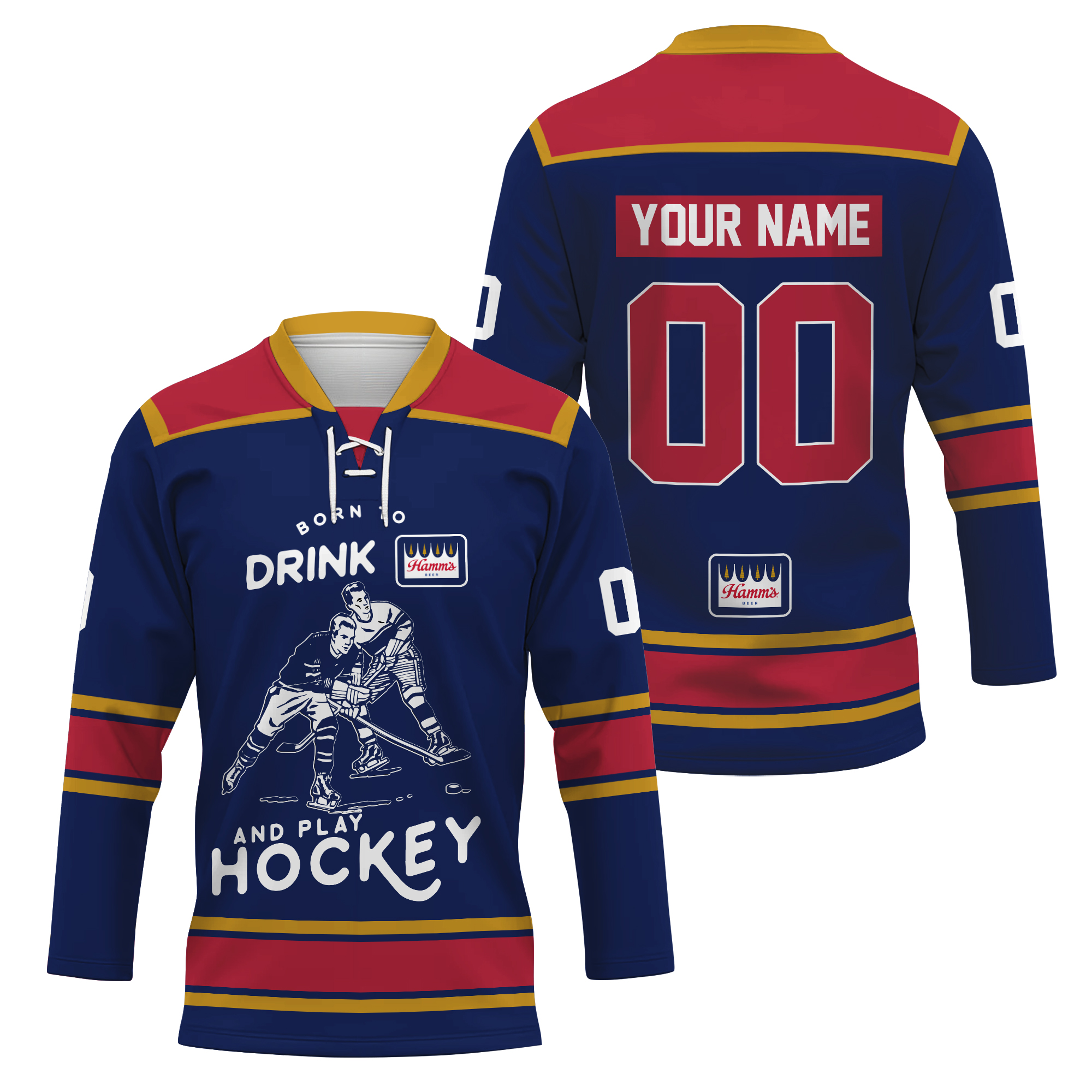 Personalized Born To Drink Hamm’s Beer and Play Hockey Jersey