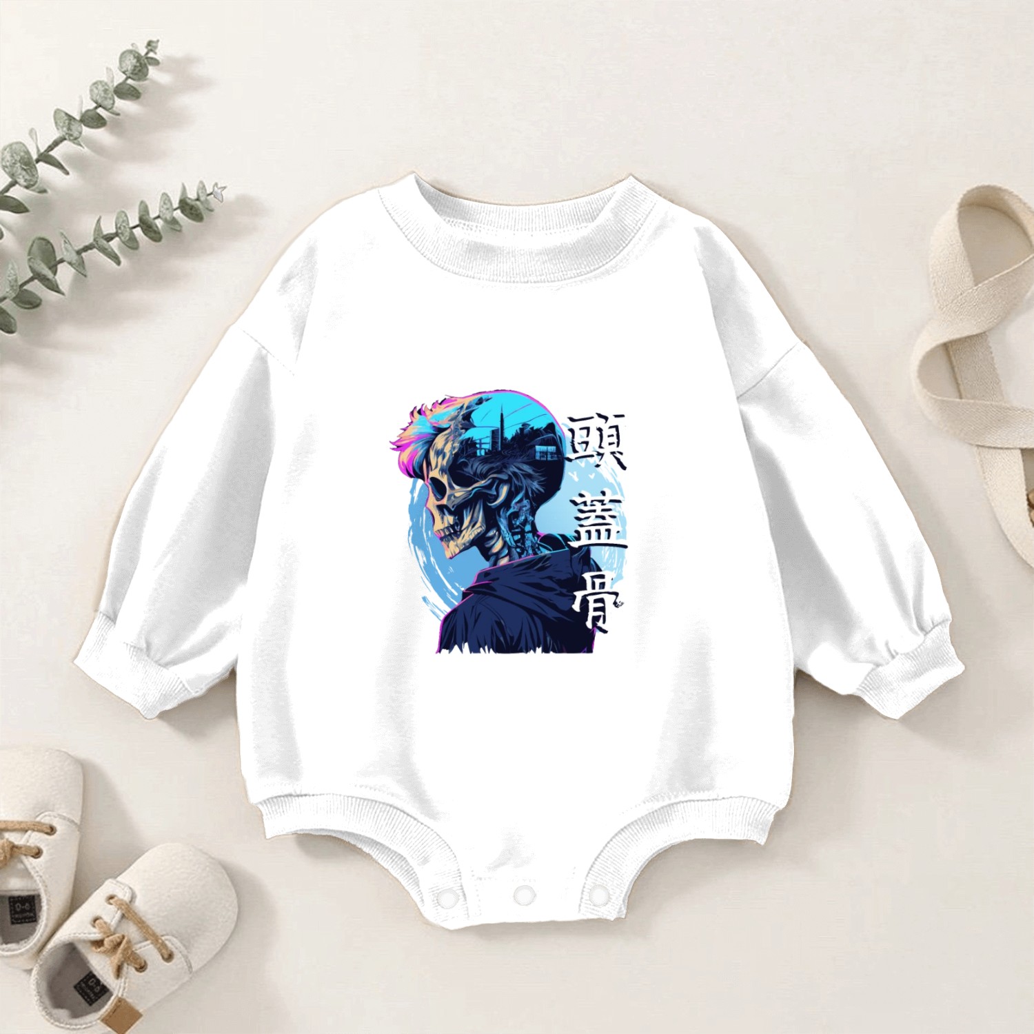 Anime Skull Sad Boy Urban Japanese Vaporwave Aesth Baby Romper Sweatshirts