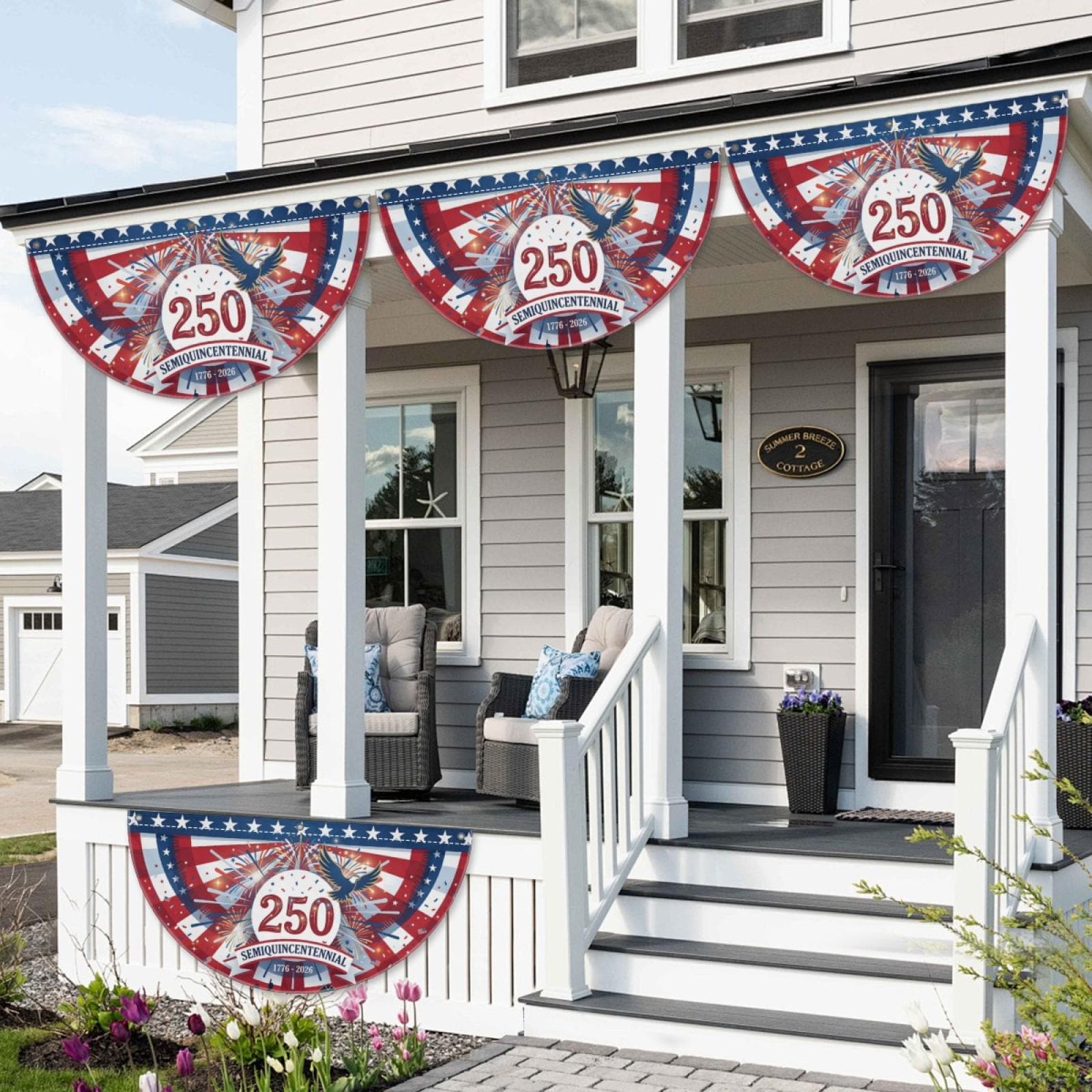 250 Semiquincentennial Patriotic Bunting Flag 17762026 Porch Swag Fan Flag America 250th Anniversary 4th of July Outdoor Decor