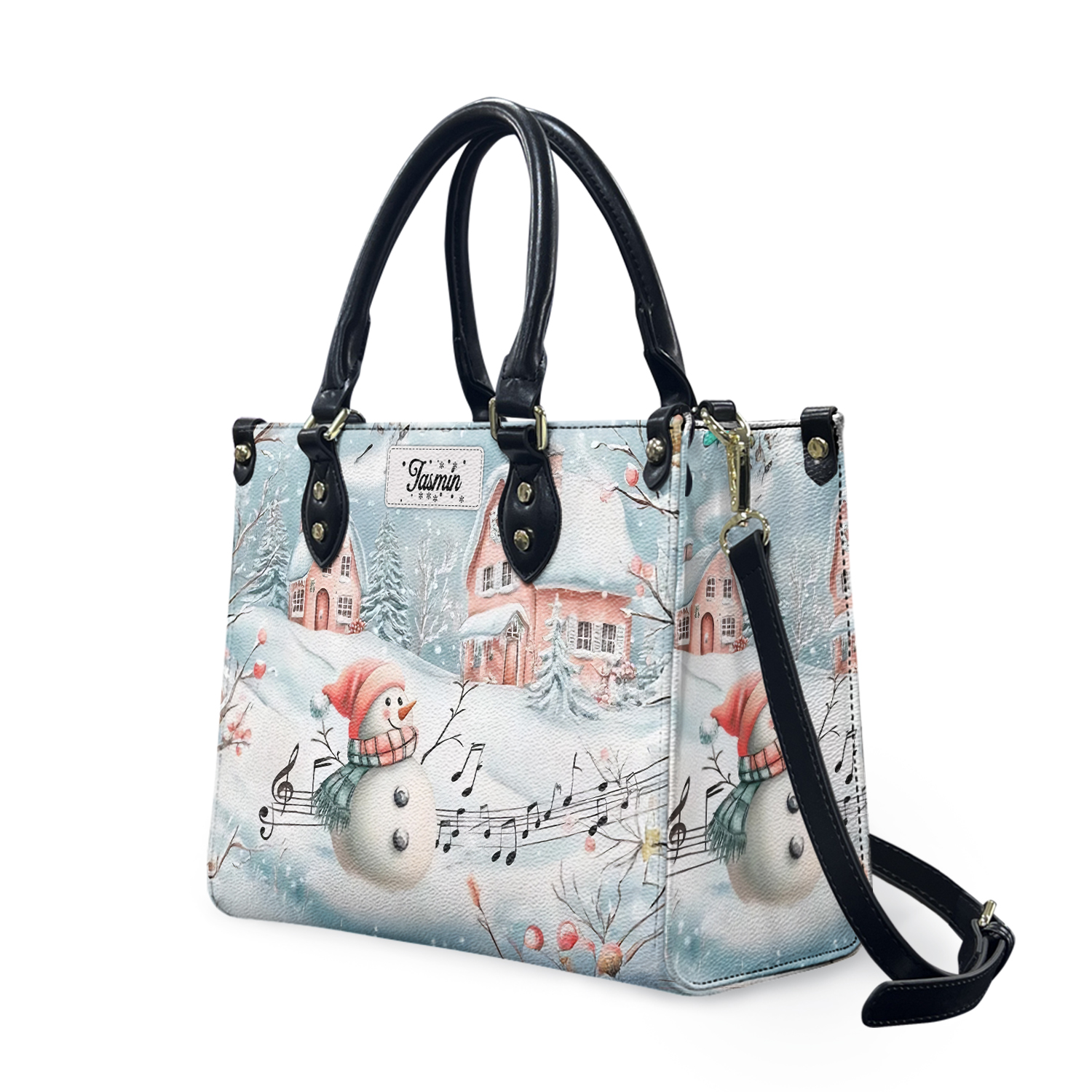 Christmas Snowman Handbag, Leather Top-Hand Bag, Holiday Gift for Her
