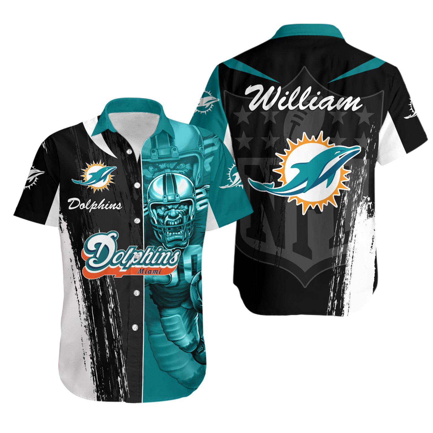 Custom Miami Dolphins Half Tone Mascot Hawaiian Shirt