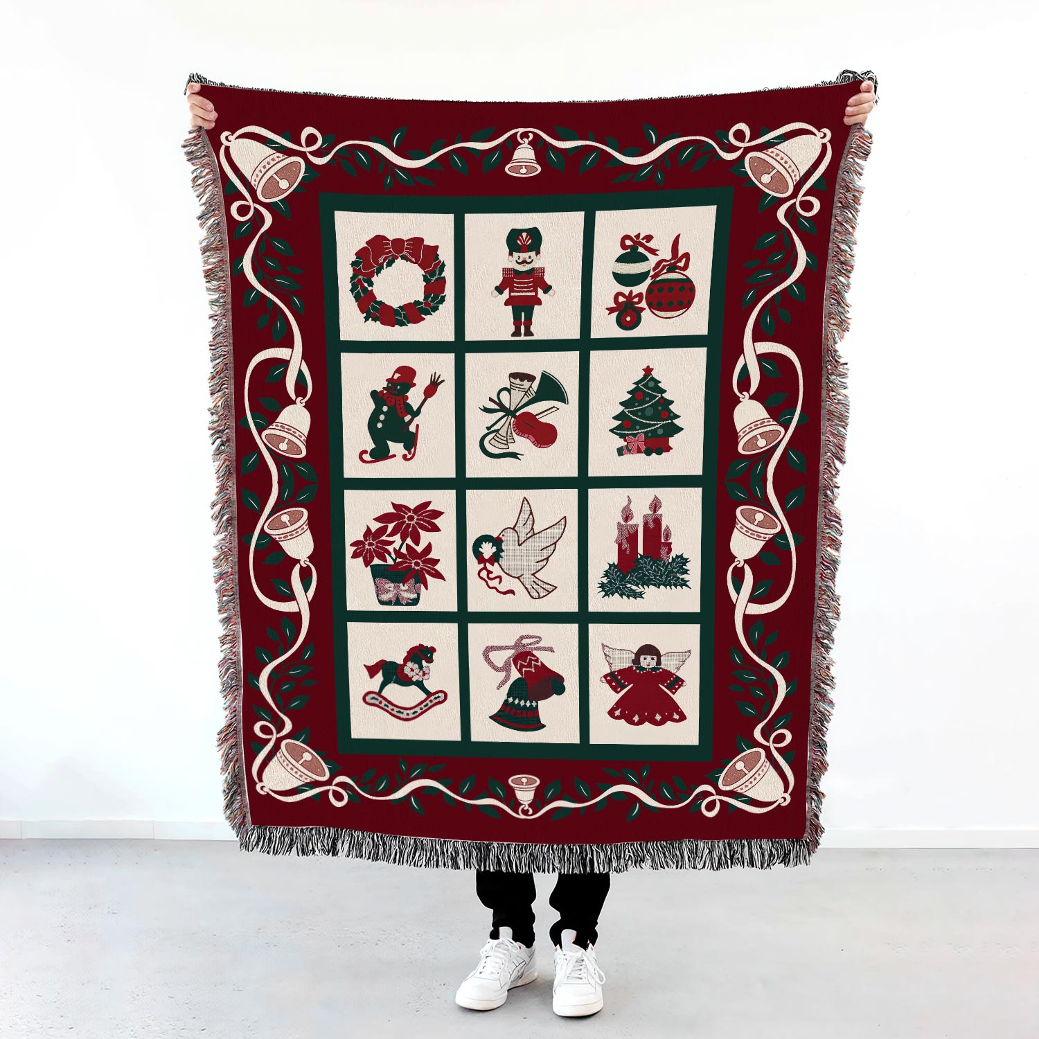 "Bells A ' Ringing" Triple Woven Throw Afghan Goodwin Weavers 68" X 48" NEW