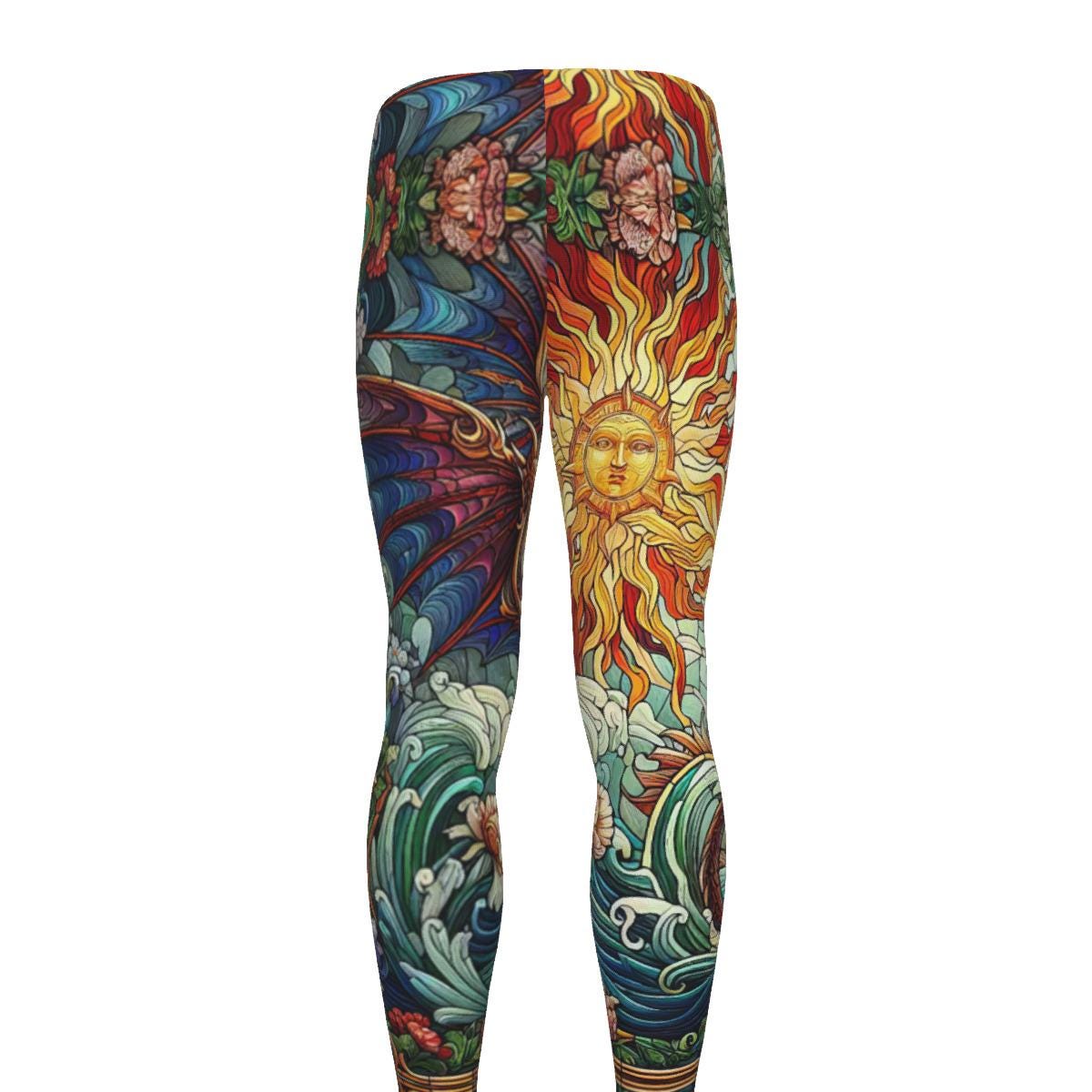 Stained Glass Window Dragon Leggings Martial Arts Athletic Combat Fitness Gym Running Exercise Workout Running Wrestling MMA Cycling Tights