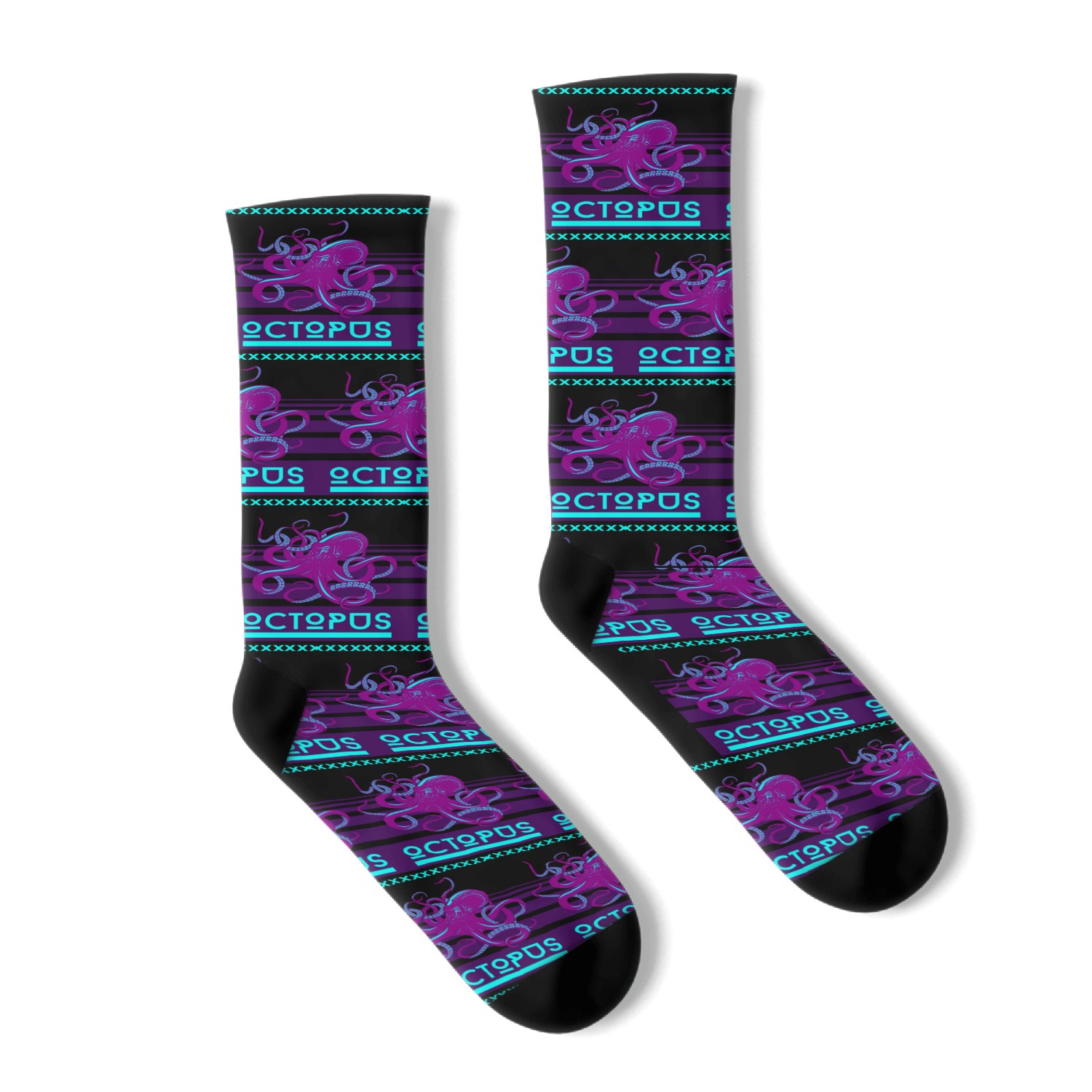 Purple and Soft Blue Illustrated Octopus Socks
