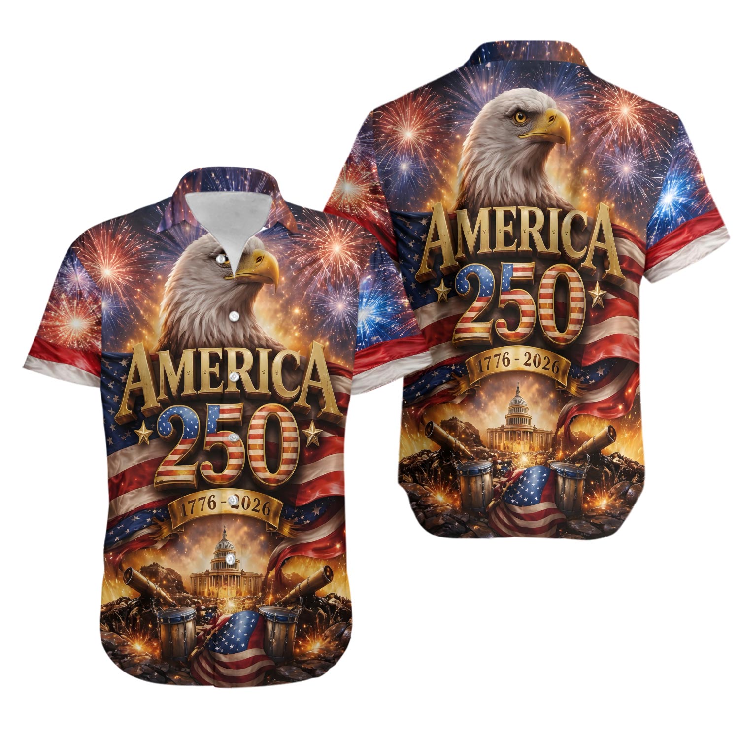 America 250 Hawaiian Shirt 1776–2026 – Patriotic Bald Eagle 4th of July