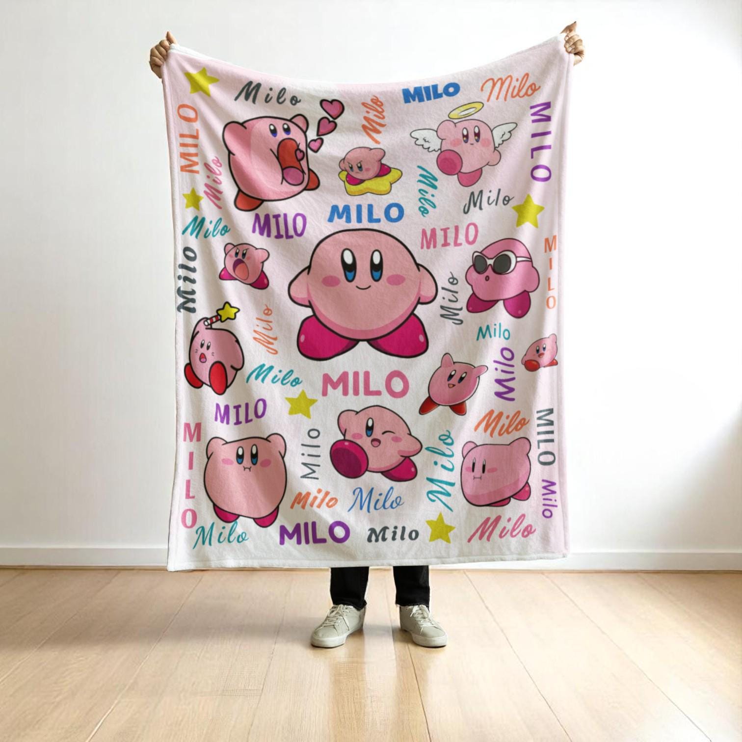 Kirby Custom Name Blanket Cute Pink Cartoon Fleece for Kids Personalized Gamer Blanket Baby Toddler Fleece Gift Kirby Blanket