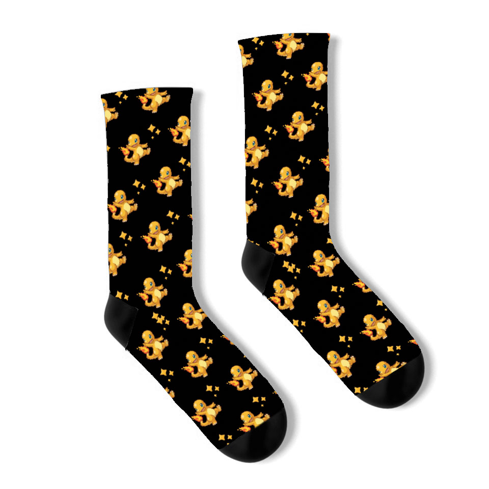 Shiny Charmander Retro Socks, PKM Socks, Video Game Socks, Socks for Kids, Socks for Him, Socks for Her
